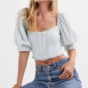 For love and lemons blue and white striped crop top